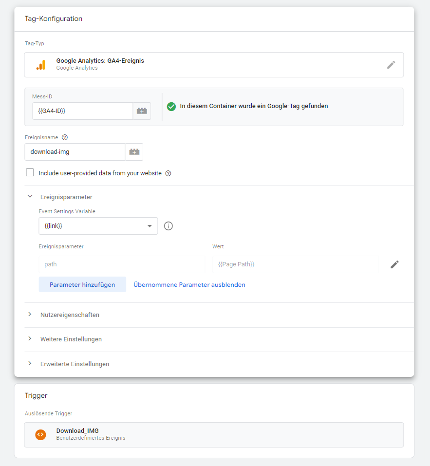 Screenshot Tag Manager image download event