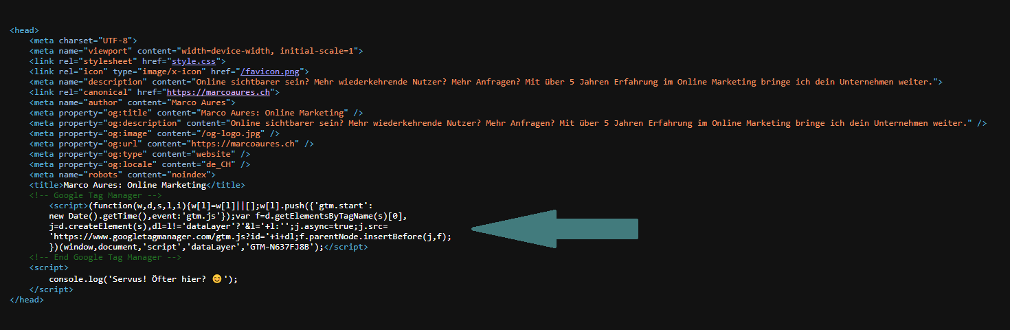 Screenshot Tag Manager Snippet