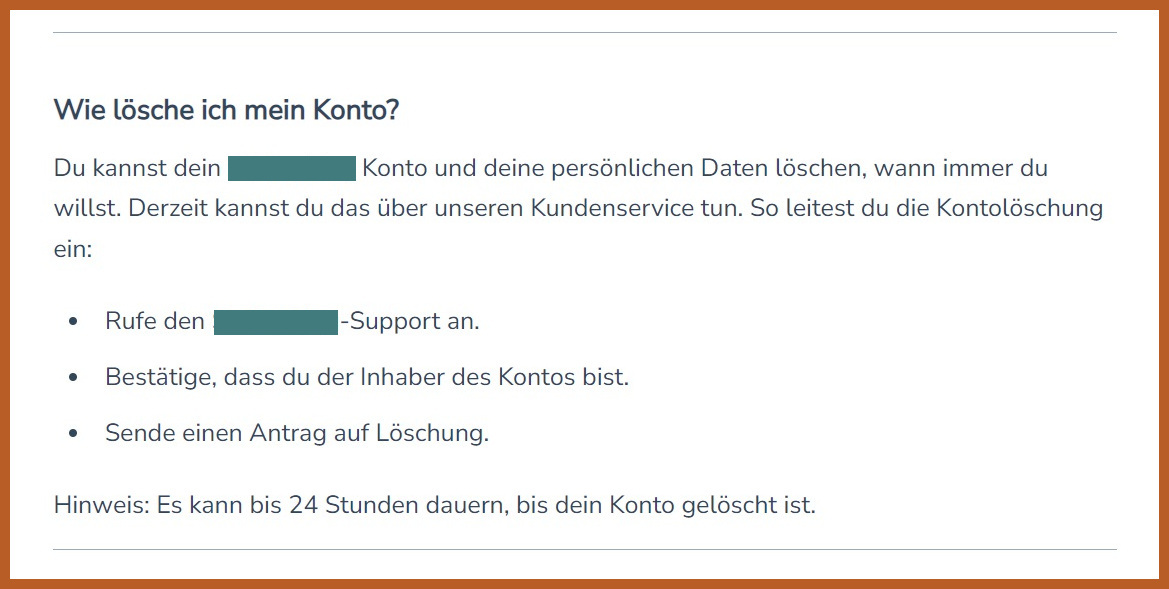 Bitte rufe uns an um dein Konto zu löschen